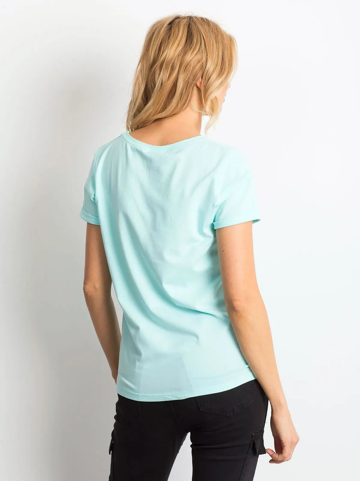 Bawełniany t-shirt damski basic miętowy - zdjęcie 5