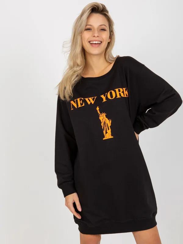 Jasnobrązowo-pomarańczowa długa bluza oversize z nadrukiem