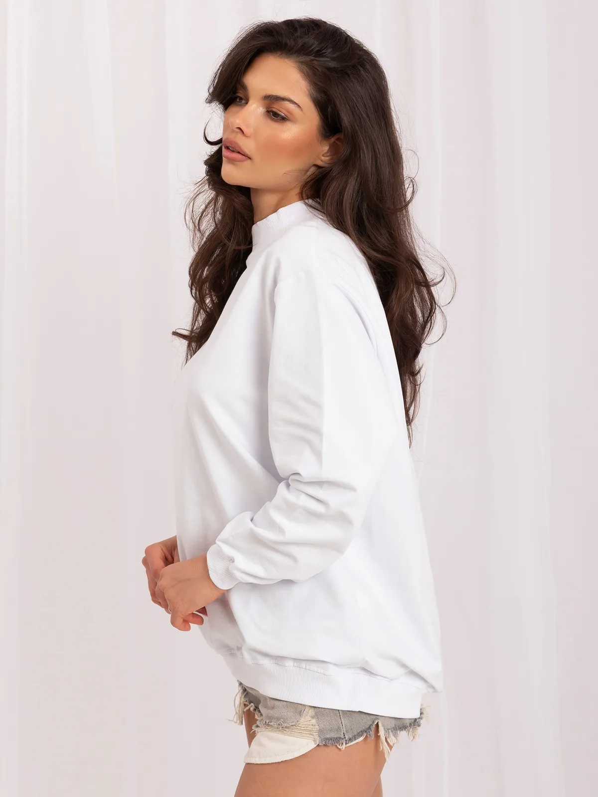 Biała bawełniana bluza basic - zdjęcie 2
