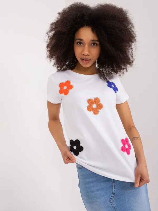 T-shirt oversize z naszytymi kwiatowymi aplikacjami - widok 2