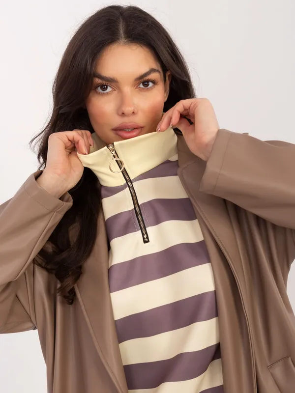 Bluza oversize w paski z kołnierzem zapinana na suwak - widok 2