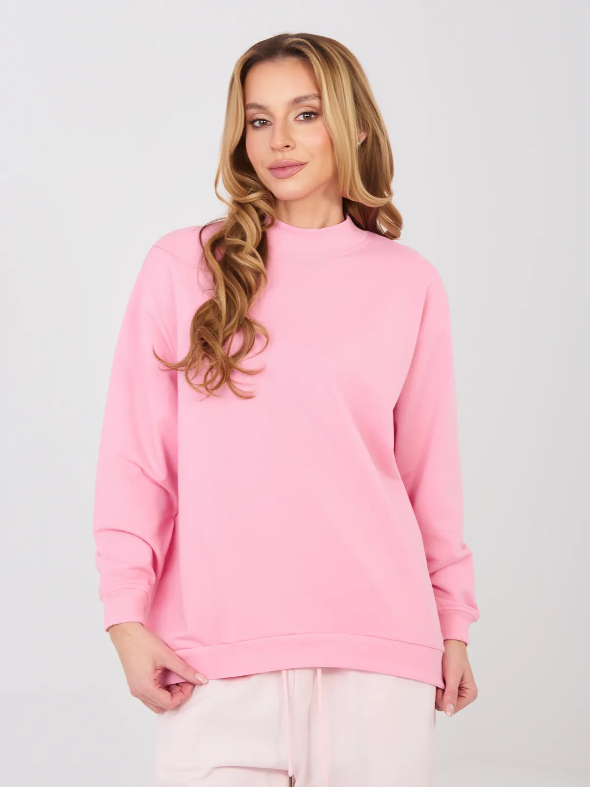 Brudnoróżowa bawełniana bluza basic - zdjęcie 4