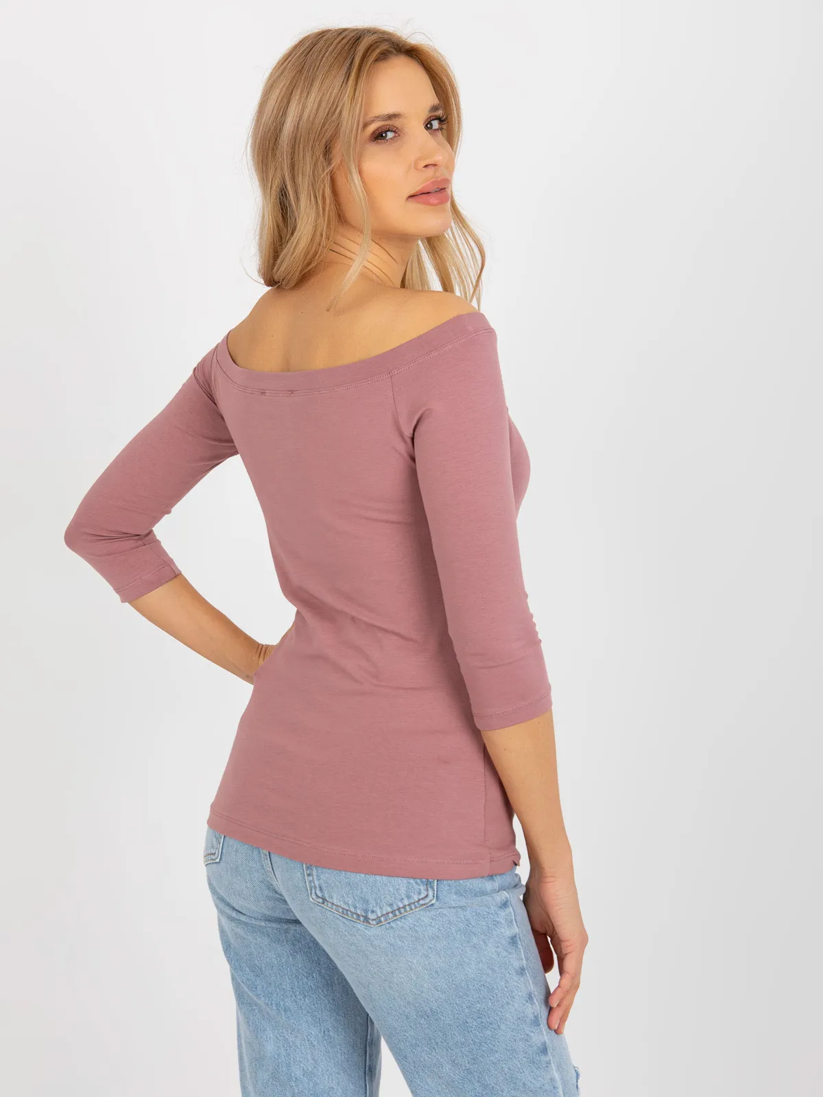 Brudnoróżowa bawełniana bluzka hiszpanka BASIC FEEL GOOD - zdjęcie 3