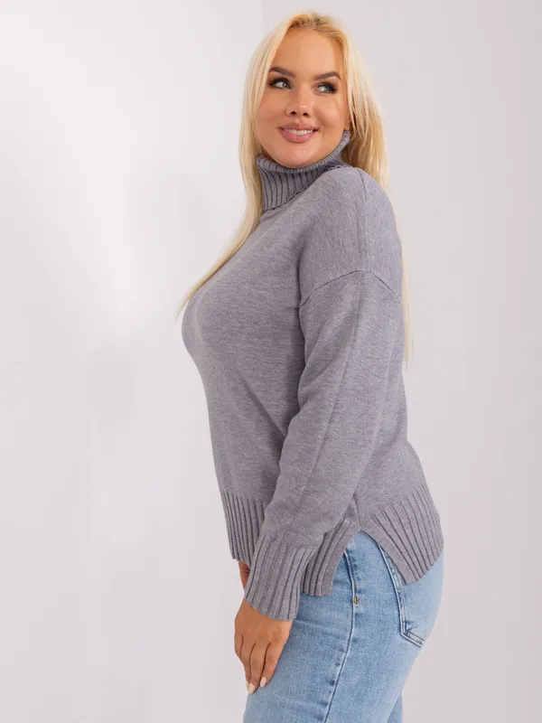 Jasnobeżowy damski sweter plus size z rozcięciami - widok 2
