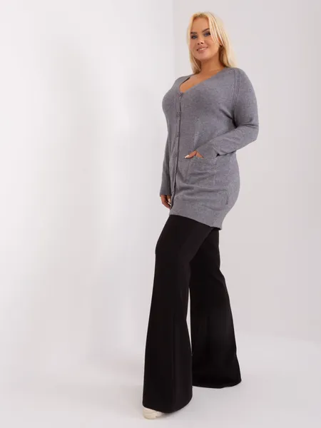 Ecru długi sweter plus size z guzikami