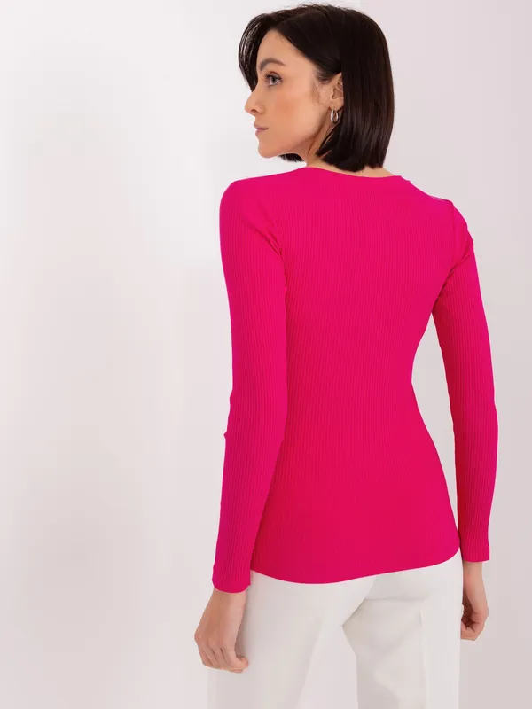 Czarna prążkowana bluzka longsleeve basic z dekoltem V - widok 2