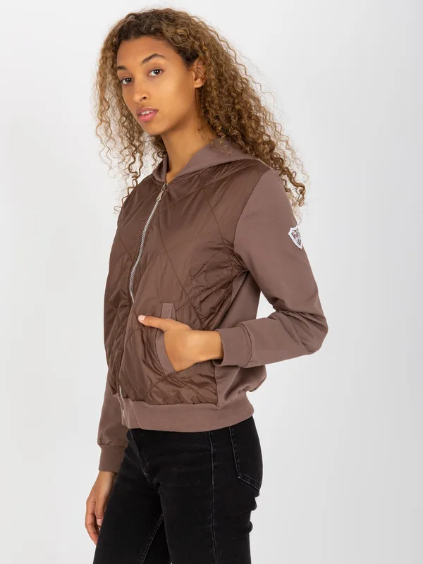 Khaki pikowana bluza bomberka z kapturem RUE PARIS