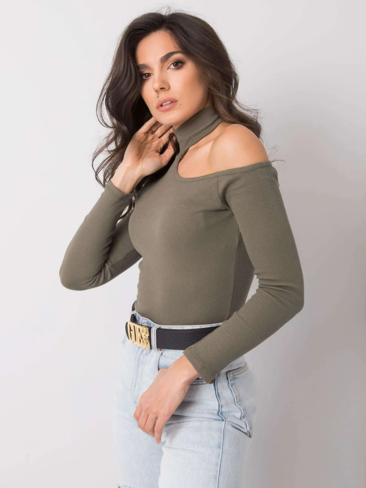 OCH BELLA Khaki bluzka z golfem - zdjęcie 3