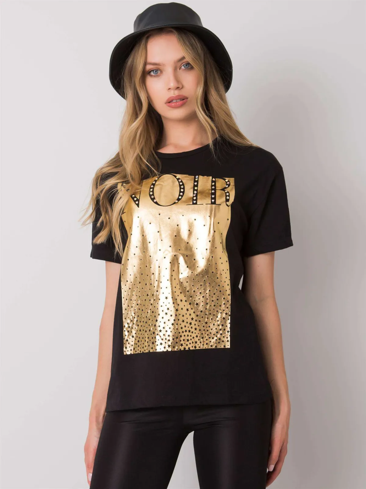 Czarny damski t-shirt bawełniany - zdjęcie 4