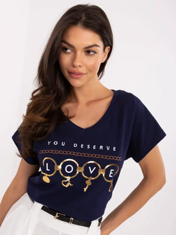 T-shirt casualowy z nadrukiem i napisem