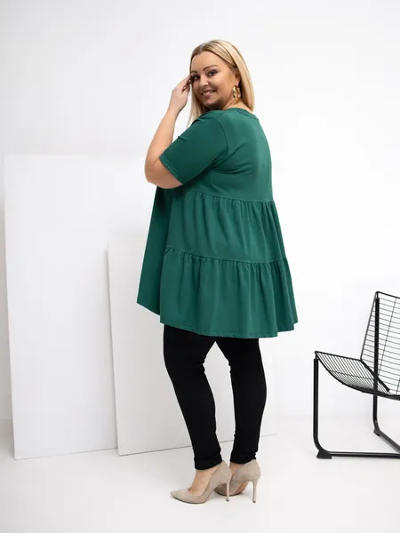 Khaki długa bluzka plus size basic z falbaną