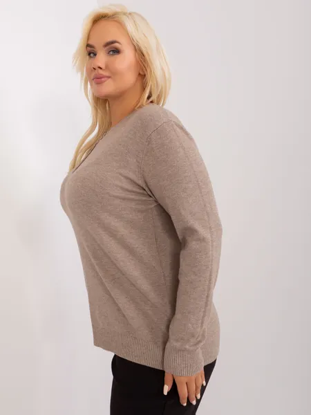 Ciemnobeżowy sweter plus size z guzikami