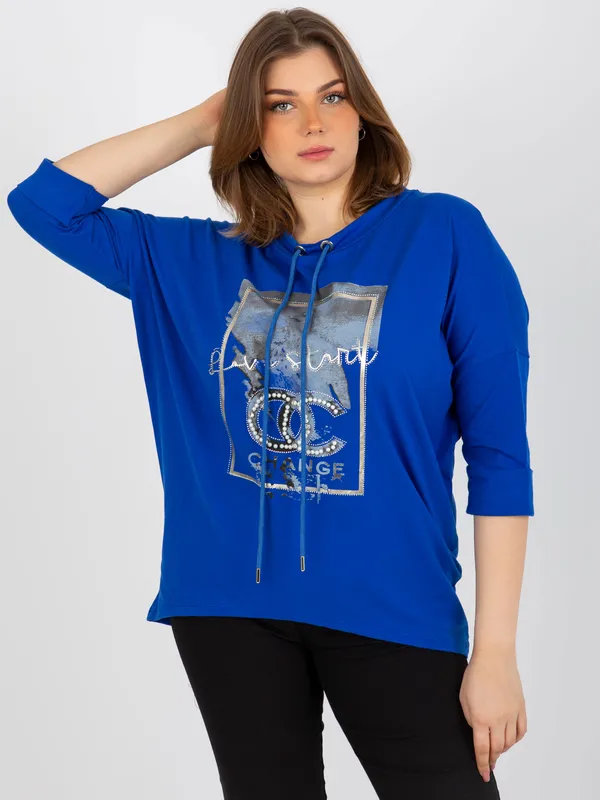 Ciemnoniebieska bluzka plus size z aplikacją
