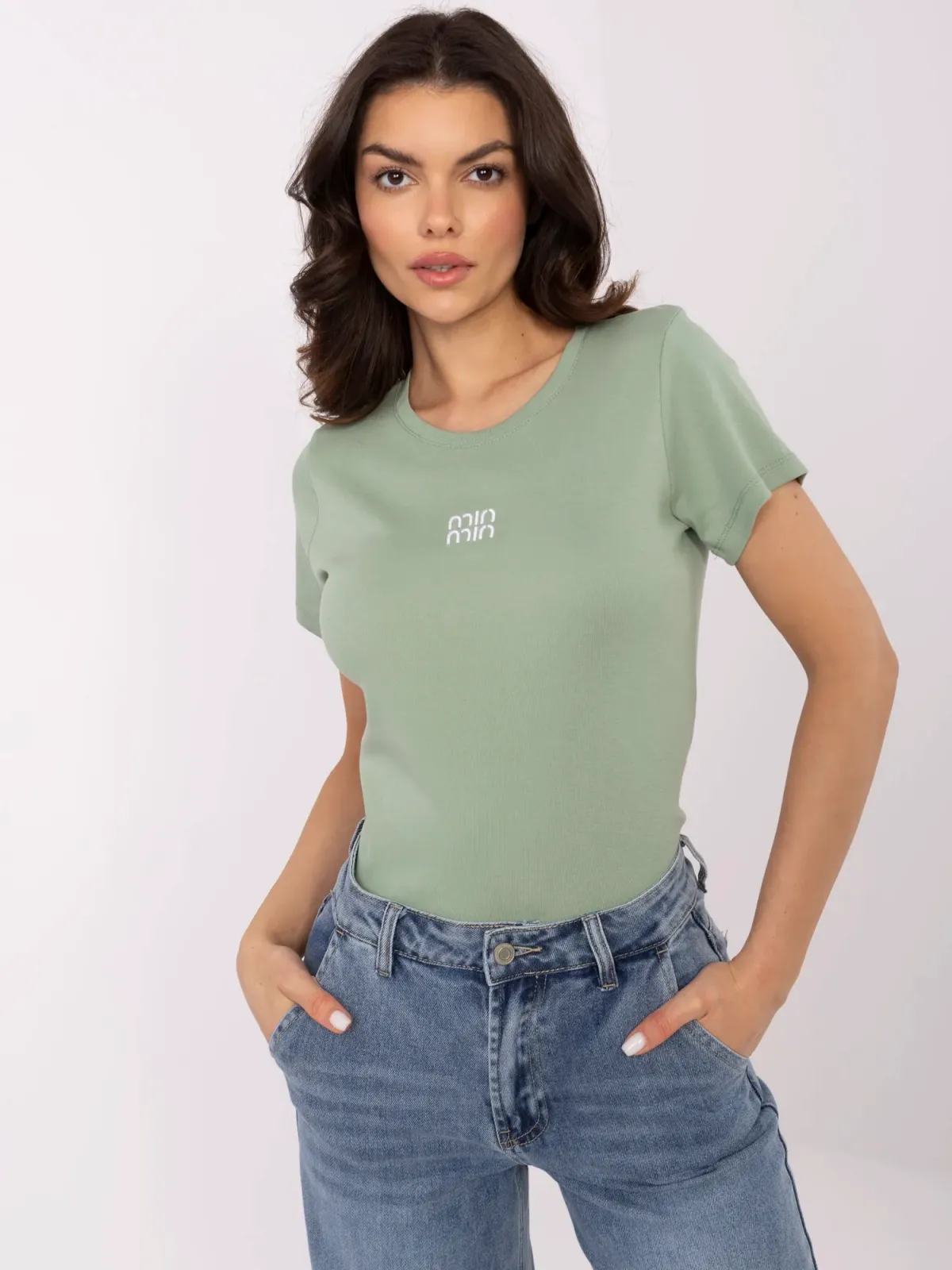 Dopasowana bluzka z krótkim rękawem i nadrukiem - zdjęcie 1