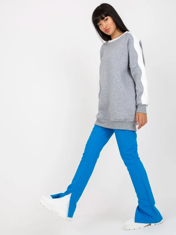 Biało-beżowa dresowa bluza basic o kroju oversize RUE PARIS - widok 2
