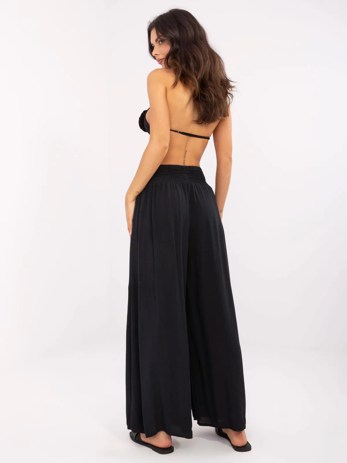 Szerokie spodnie z wysokim stanem typu palazzo - zdjęcie 1