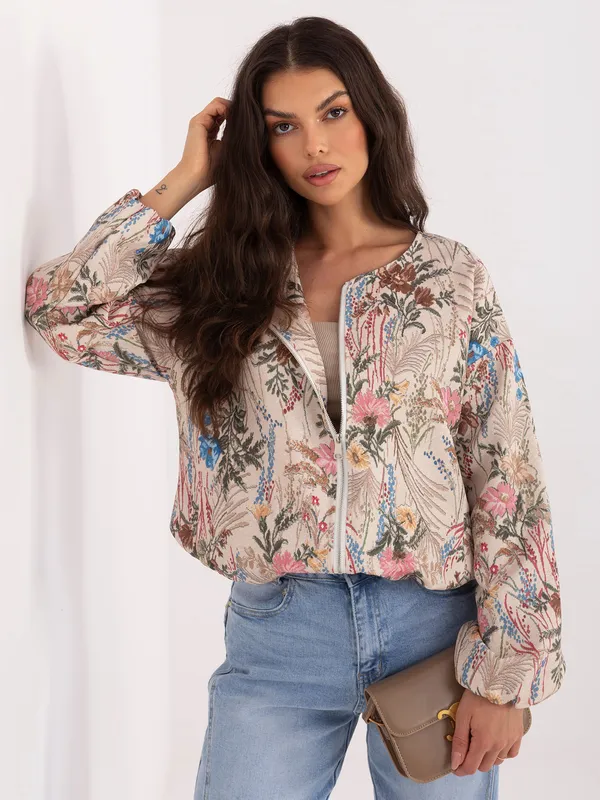 Krótka kurtka typu bomber z kwiatowym wzorem - widok 2