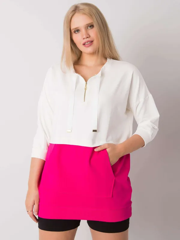 Ecru-czerwona tunika damska plus size - widok 2