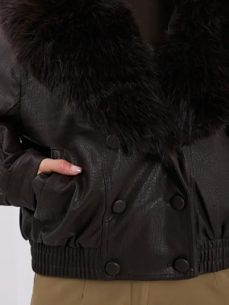 Oversize'owa kurtka typu bomber z futrzanym kołnierzem