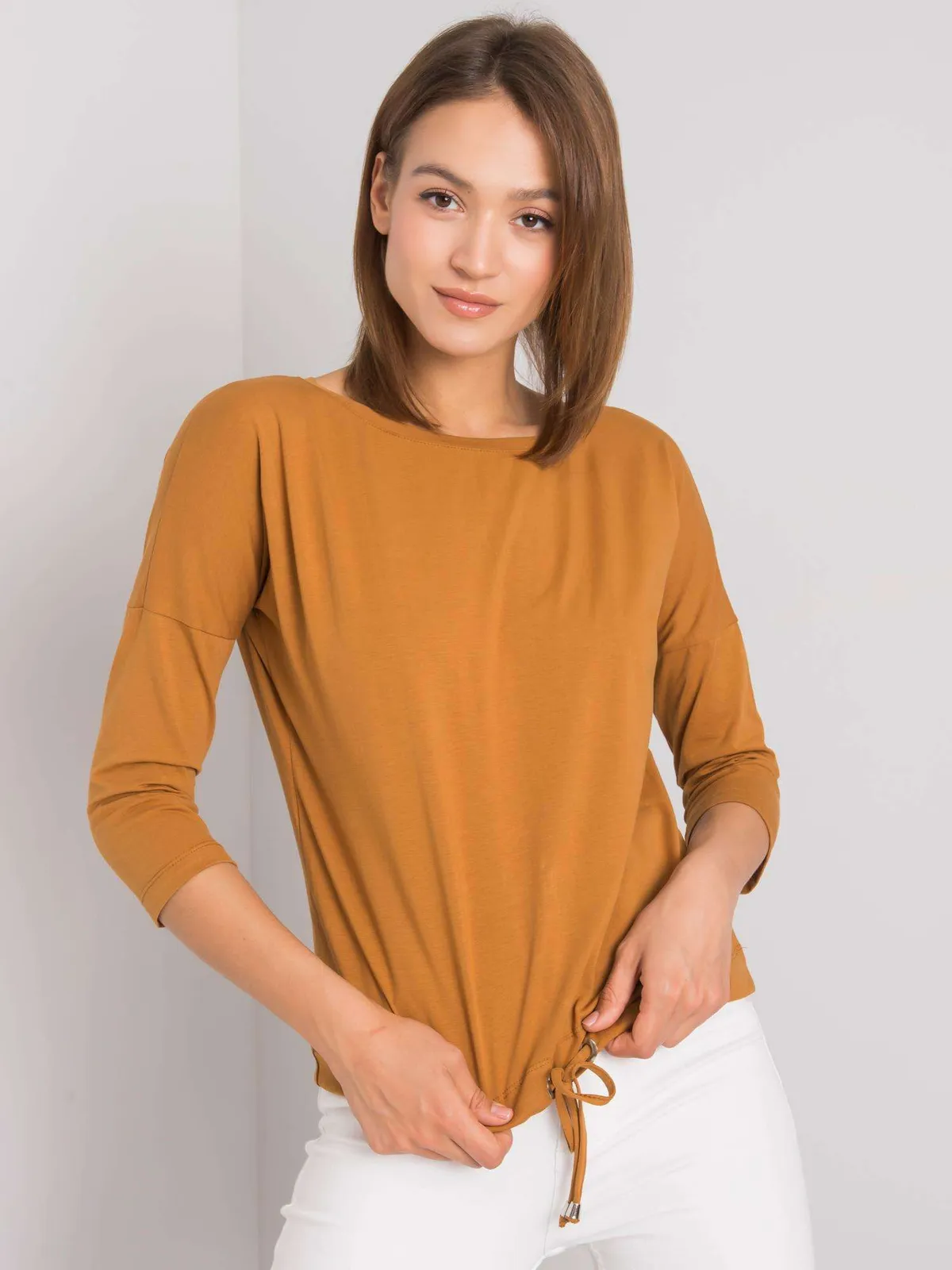 Bawełniana bluzka damska brązowa - zdjęcie 4