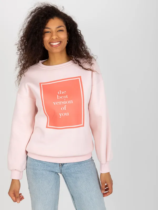 Ecru ocieplana bluza oversize z nadrukiem - widok 2