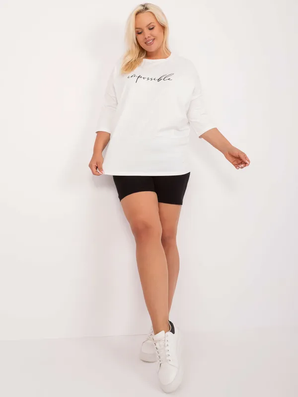 Casualowa bluzka oversize z napisem i rękawem 3/4 - widok 2