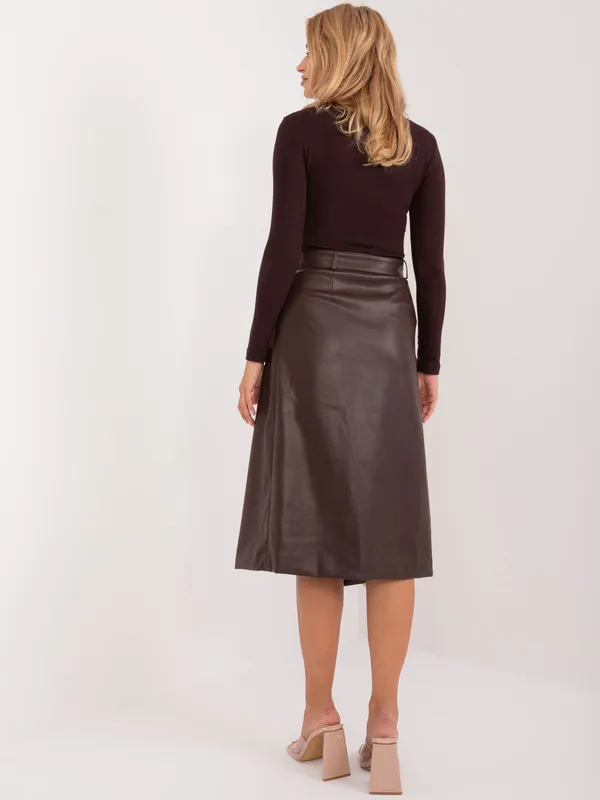 Kopertowa spódnica midi z paskiem i kieszeniami - widok 2