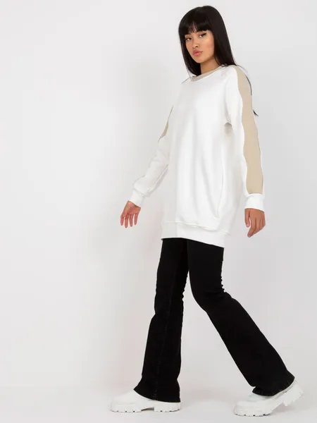 Biało-beżowa dresowa bluza basic o kroju oversize RUE PARIS