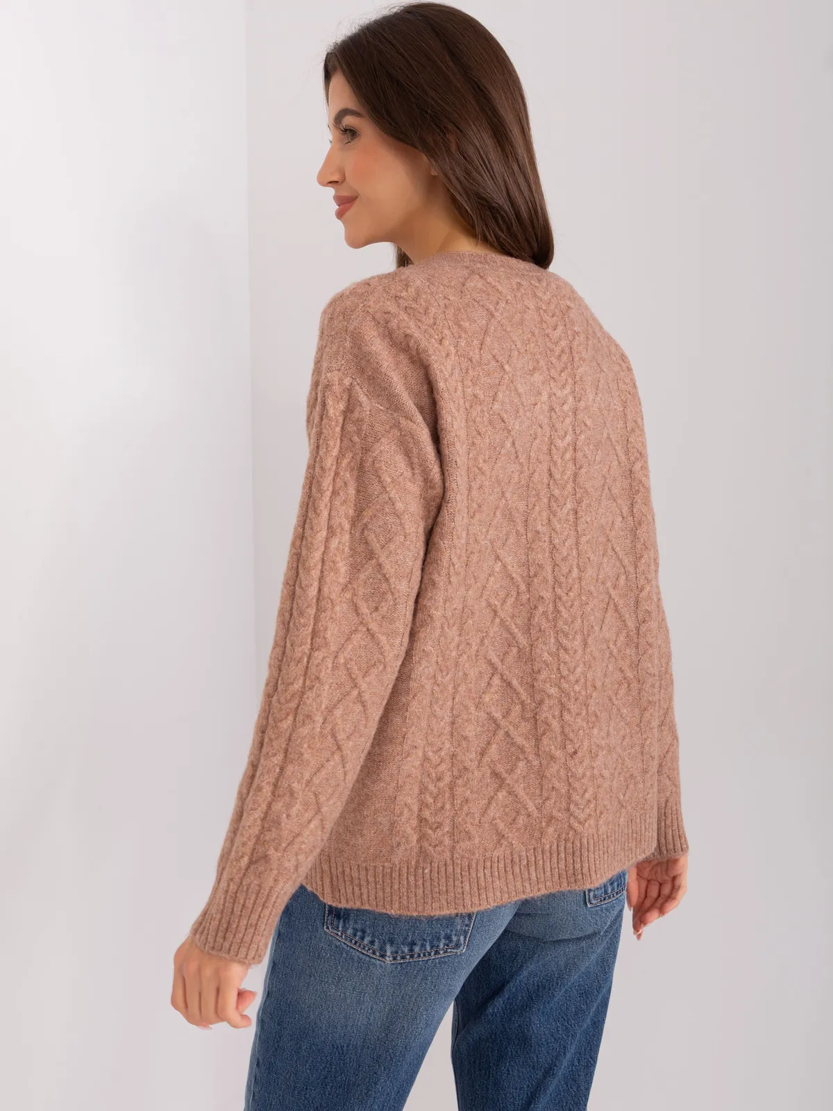 Khaki sweter dzianinowy na guziki - zdjęcie 1