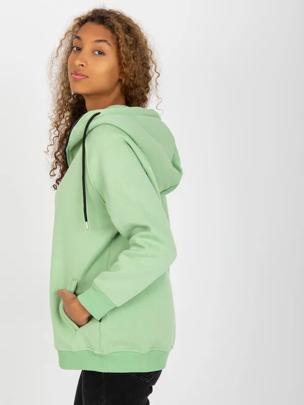 Jasnozielona dresowa bluza basic na suwak RUE PARIS - widok 2