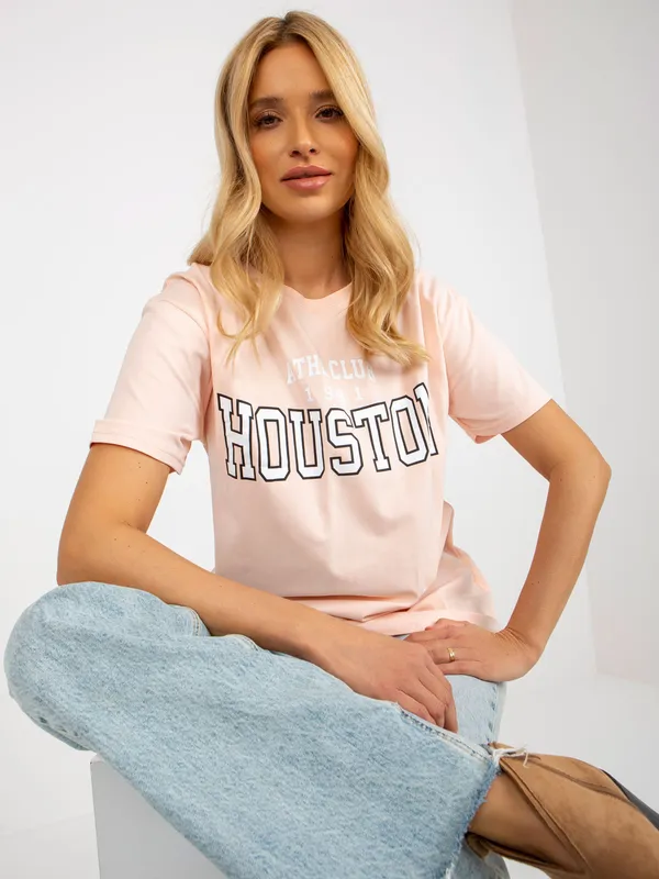 Jasnożółty luźny t-shirt z nadrukiem