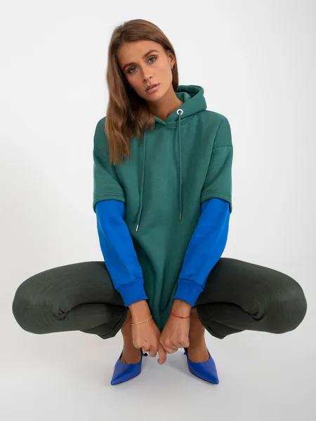 Ciemnozielona bluza damska basic z kapturem bawełniana RUE PARIS