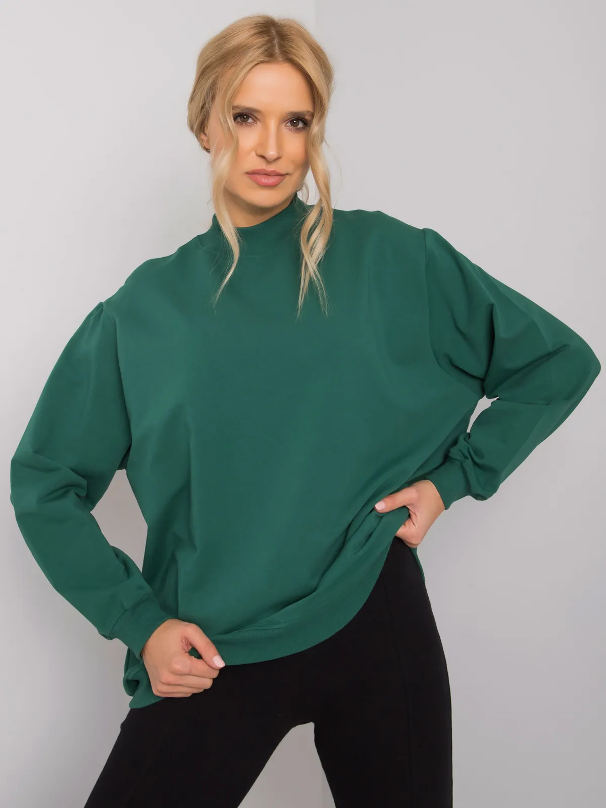 Ciemnozielona bawełniana bluza basic - zdjęcie 3