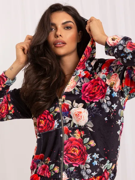 Czarna welurowa bluza rozpinana z printem RUE PARIS