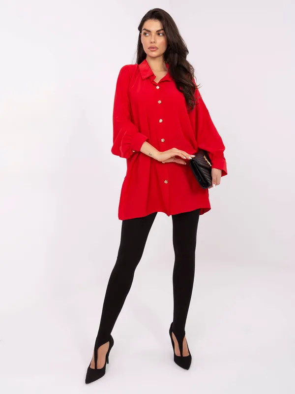 Dłuższa koszula o luźnym kroju z ozdobnymi guzikami - widok 2