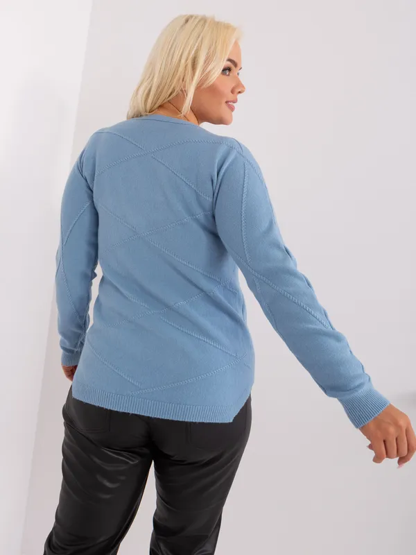 Zielony sweter plus size z okrągłym dekoltem - widok 2