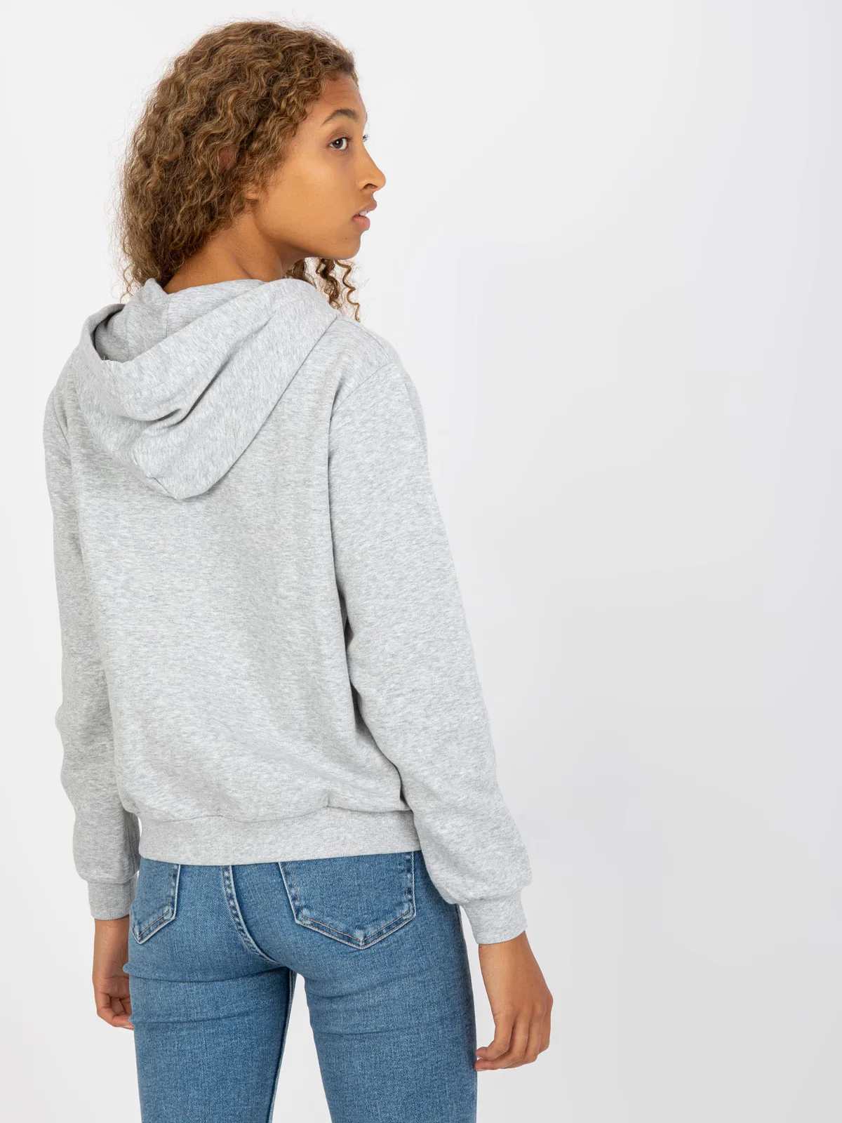 Szara melanżowa rozpinana bluza basic z kapturem - zdjęcie 3