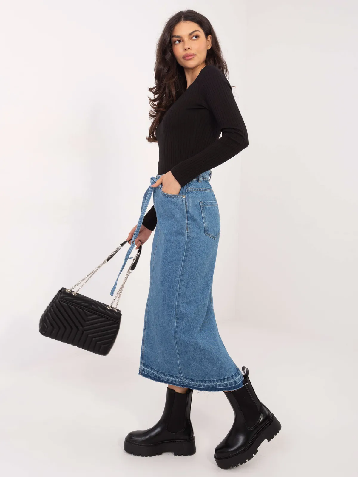 Długa spódnica o kroju midi z wiązaniem - zdjęcie 1