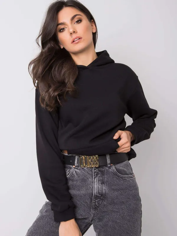 Czarna bluza basic z kapturem - widok 2