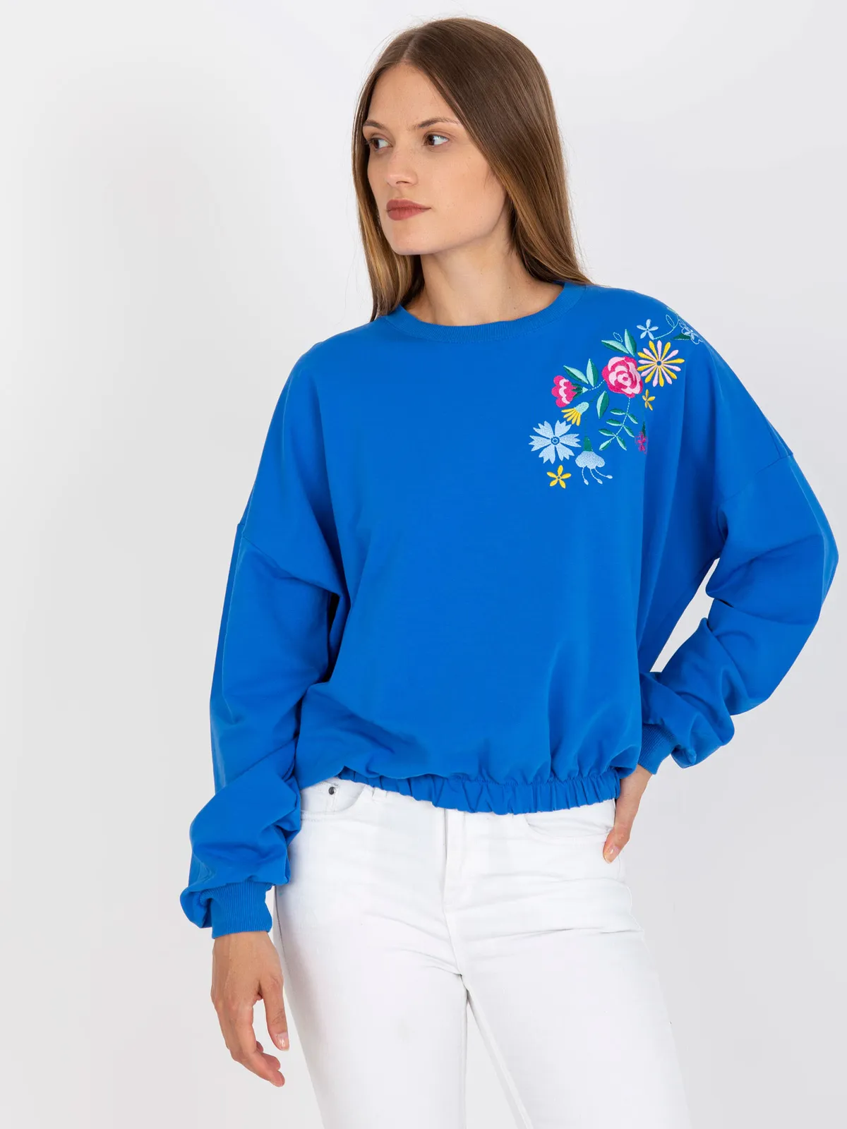 Ciemnoniebieska bluza bez kaptura bawełniana RUE PARIS - zdjęcie 2