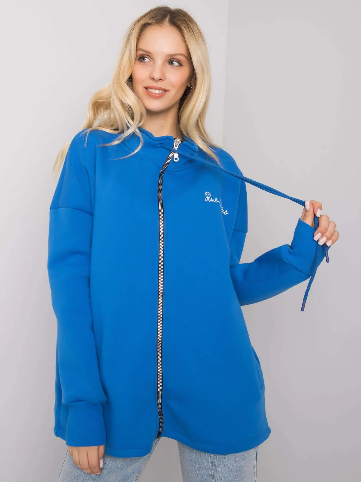 Bluza rozpinana oversize ze stójką i haftem - zdjęcie 1