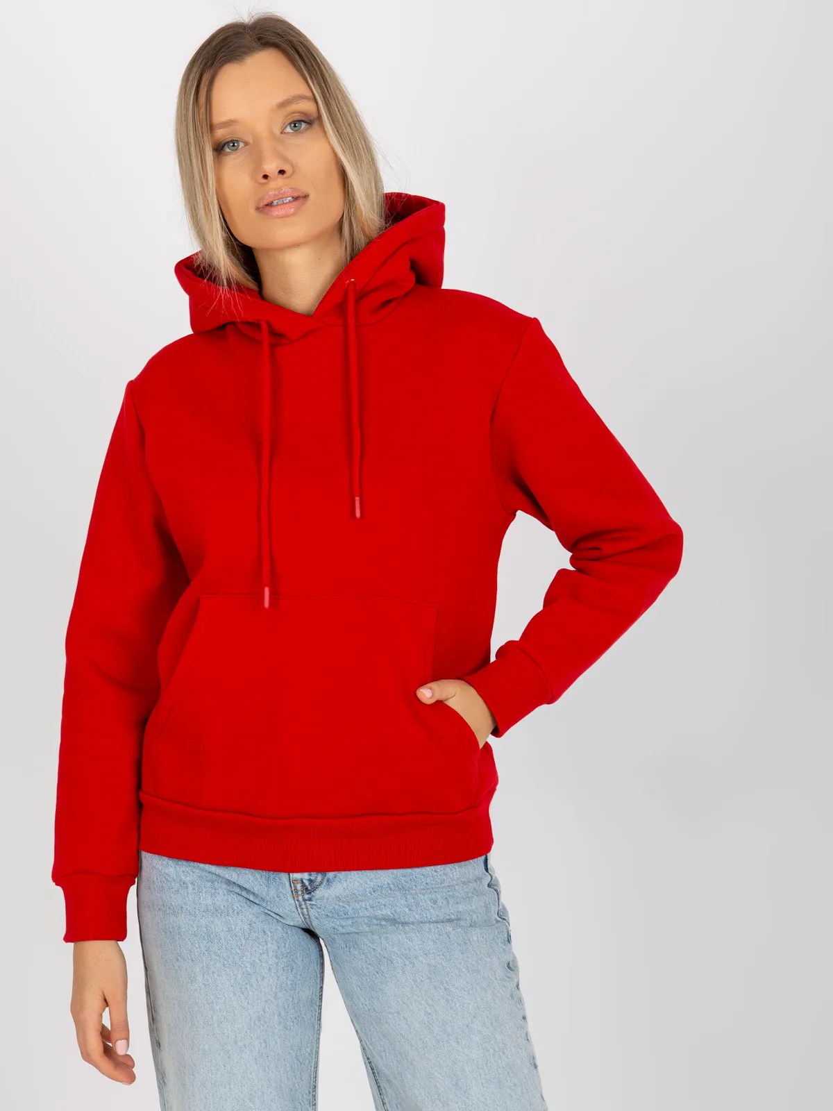Ciemnoszara dresowa bluza basic kangurka RUE PARIS - zdjęcie 4
