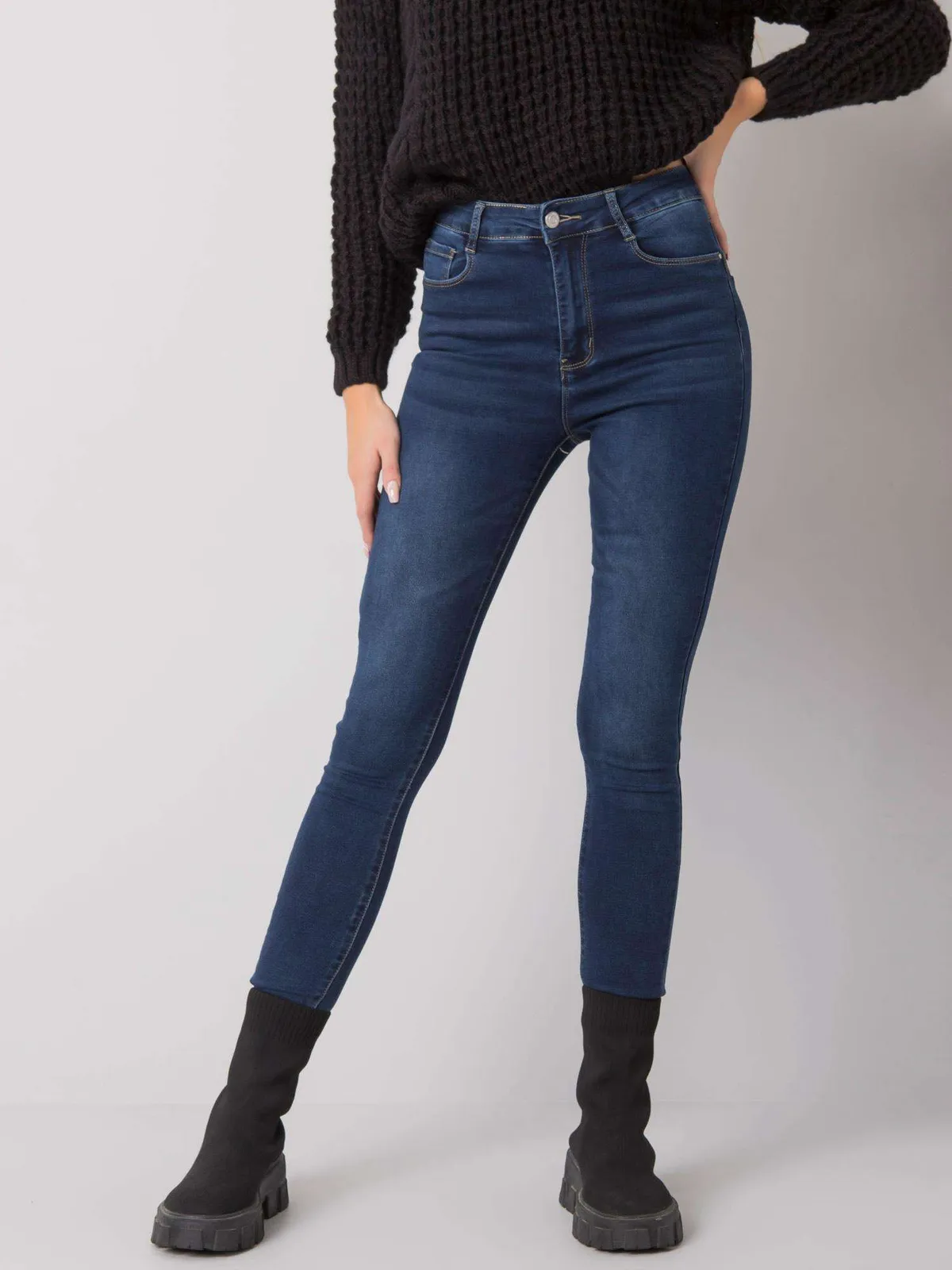 Szare jeansowe rurki high waist - zdjęcie 2