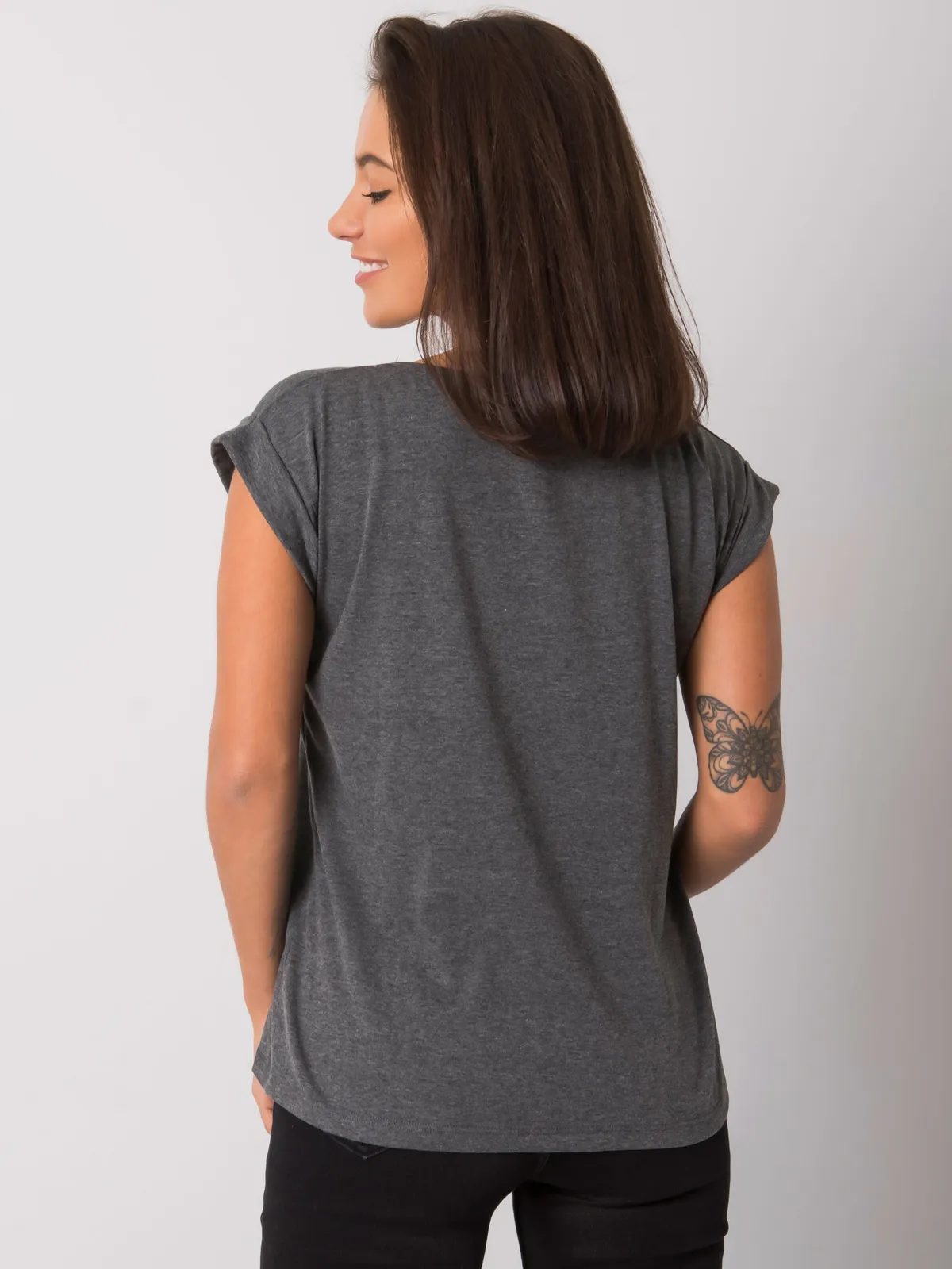 Melanżowy t-shirt damski ciemnoszary - zdjęcie 3