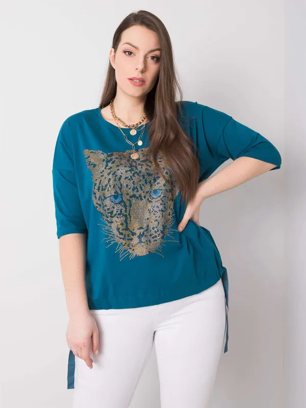 Damska bluzka plus size z aplikacją czarna - widok 2