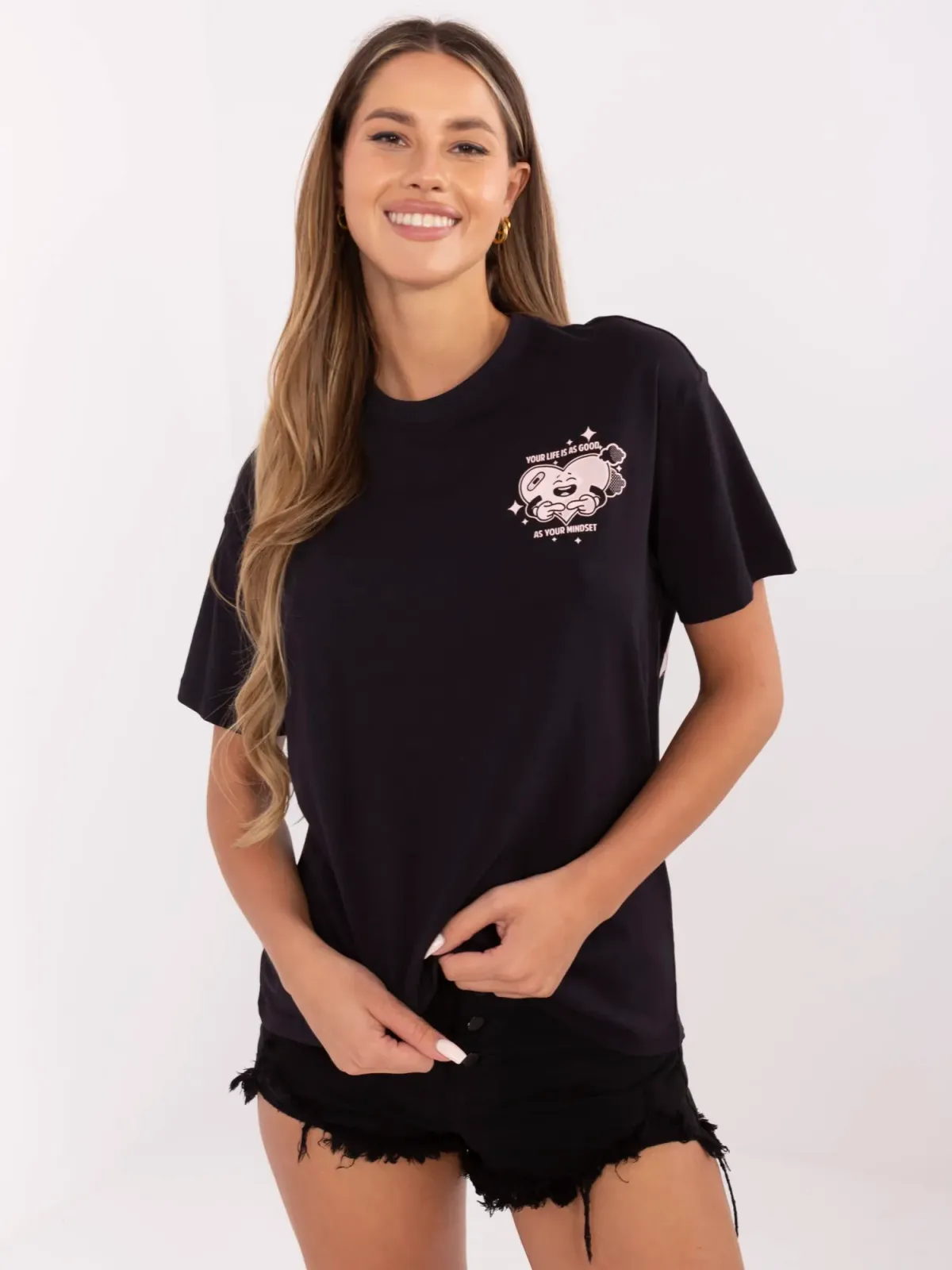 T-shirt oversize z graficznym nadrukiem na plecach - zdjęcie 1