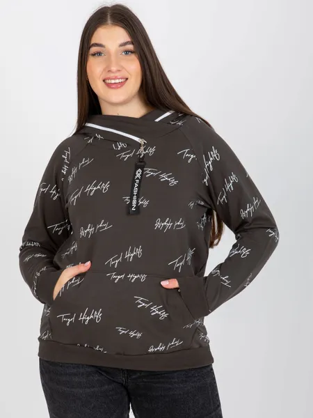 Khaki damska bluza plus size z kapturem i nadrukiem