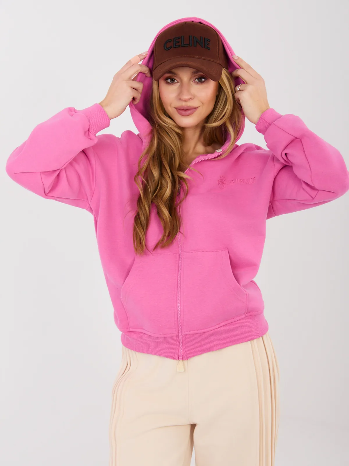 Bluza rozpinana oversize z kapturem i haftem - zdjęcie 1