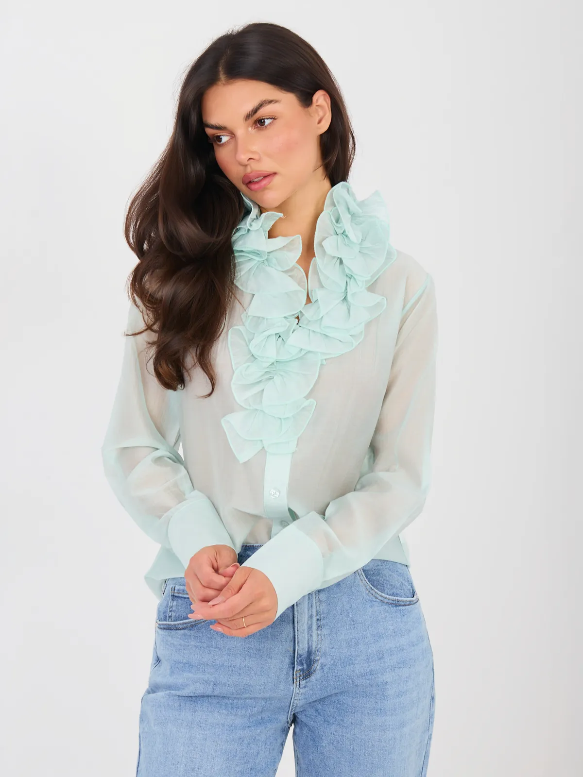 Koszula z ozdobnym żabotem i długim rękawem - zdjęcie 1