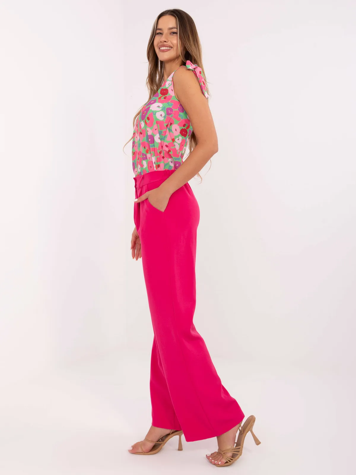 Spodnie wizytowe z szerokimi nogawkami i wysokim stanem - zdjęcie 1